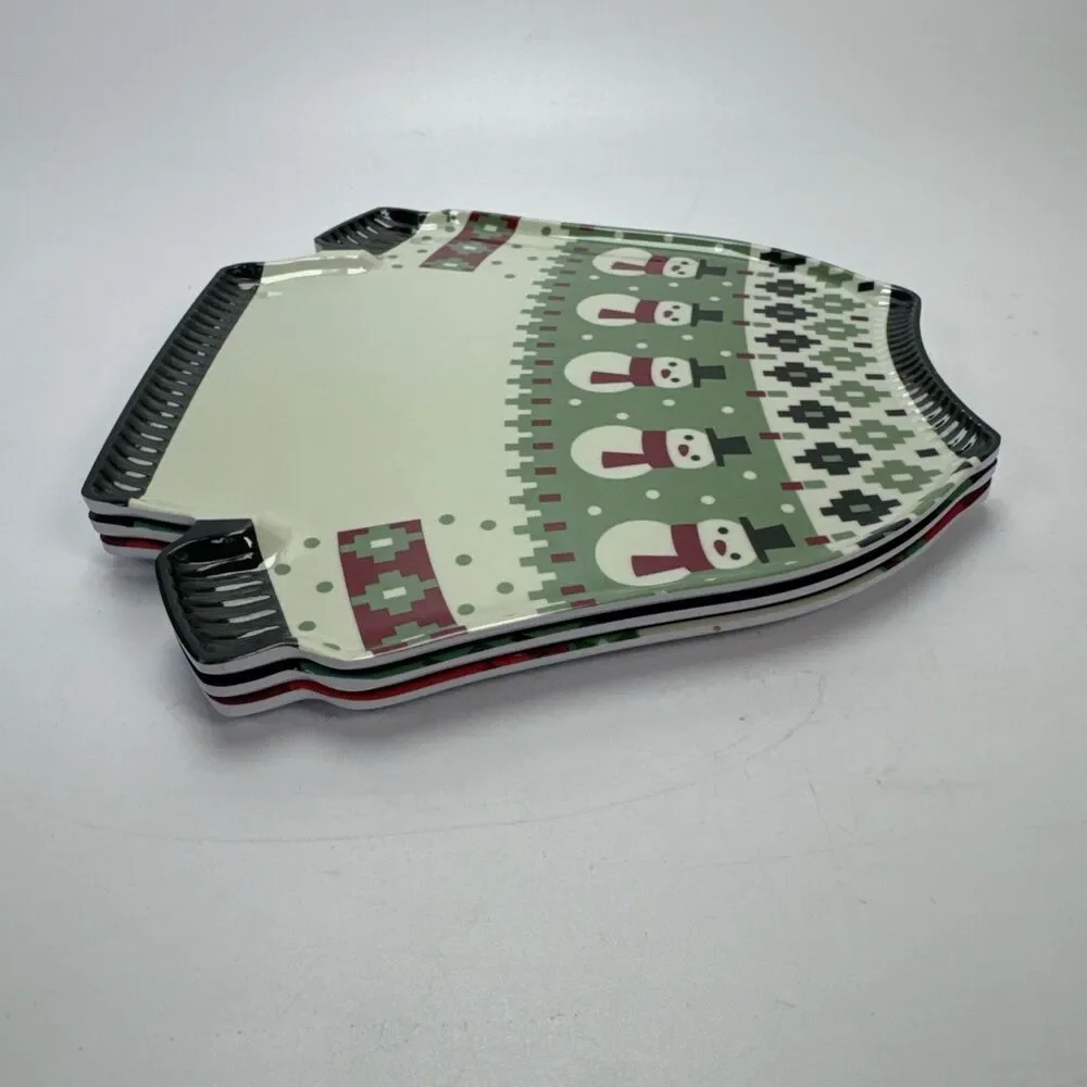 Set of 3 Melamine Ugly Christmas Sweater Plates Holiday Reindeer Snowman Tree
